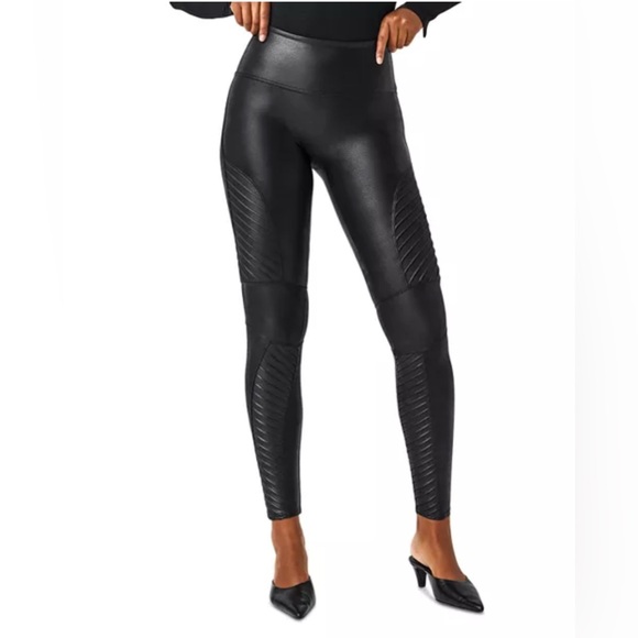 Spanx Faux Leather Moto Leggings Black Size Small High Rise Skinny Pants- NWOT - Picture 1 of 9